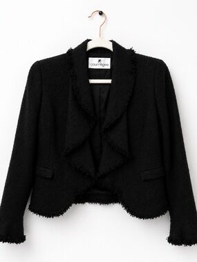 Courrèges Black Textured Fringed Cropped Blazer